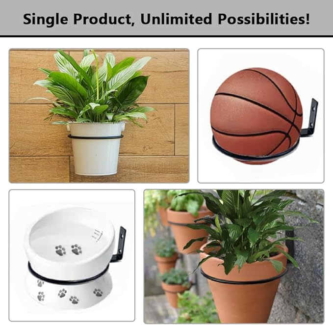8 Pack 6 Inch Wall Mounted Plant Holder, Heavy Duty Flower Pot Holder Ring, Rust Resistant Wall Plant Holder for Indoor and Outdoor Flower Pots, Garden, Fence Balcony, Home (Black)