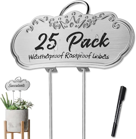 Metal Plant Labels, Tall Plant Labels, Garden Labels Outdoors for Flower, Fruit and Vegetable, Stainless Steel, Weatherproof (25 Pack, 4'' x 1.9'', Silver)