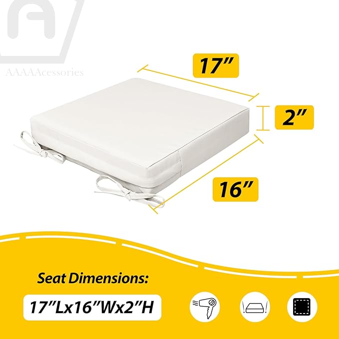AAAAAcessories Outdoor Seat Cushions for Chairs, Waterproof, Fade-Resistant, 17" x 16" x 2", Patio Furniture Replacement Cushions, Set of 2, Creamy White