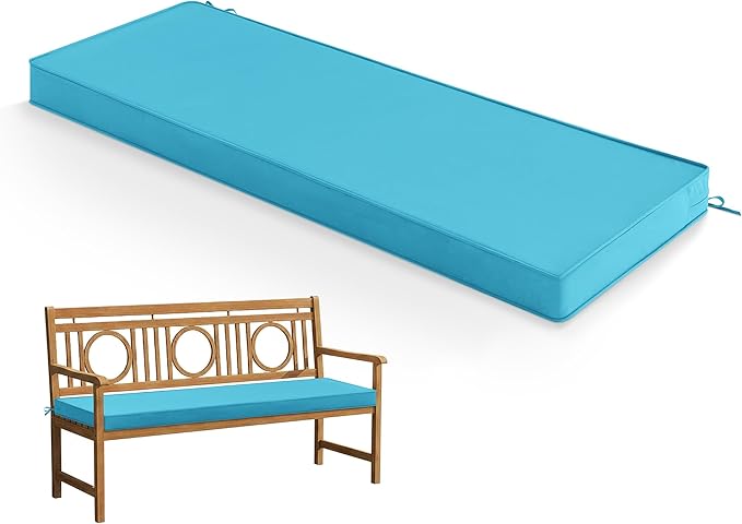 Outdoor Bench Cushion: Waterproof and Fade Resistant Patio Furniture Cushions - Non-Slip Bench Pad Cushion with Removable Cover for Garden Swing Porch Sofa Settee, 42 x 18 Inch, Teal