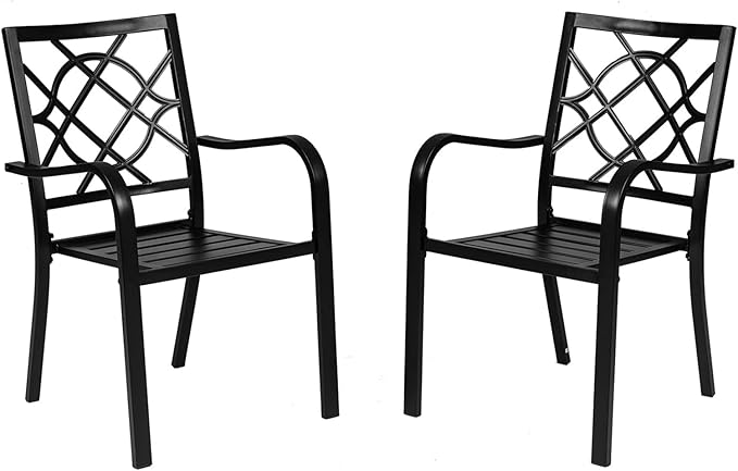 Crownland Patio Wrought Iron Dining Chairs Set of 2, Outdoor Bistro Stackable Metal Chairs with Armrests for Garden, Poolside, Backyard (Black)