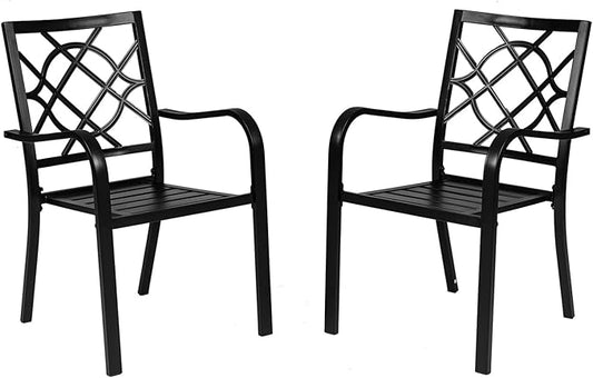 Crownland Patio Wrought Iron Dining Chairs Set of 2, Outdoor Bistro Stackable Metal Chairs with Armrests for Garden, Poolside, Backyard (Black)