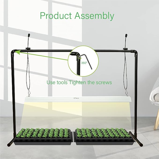4 feet 40W LED Grow Light Stand Rack for Seedling,Growing Light for Indoor Plant,Natural White Light Full Spectrum LED Grow Light,Height Ajustable, Iron Pipe Frame, with Timer Outlet