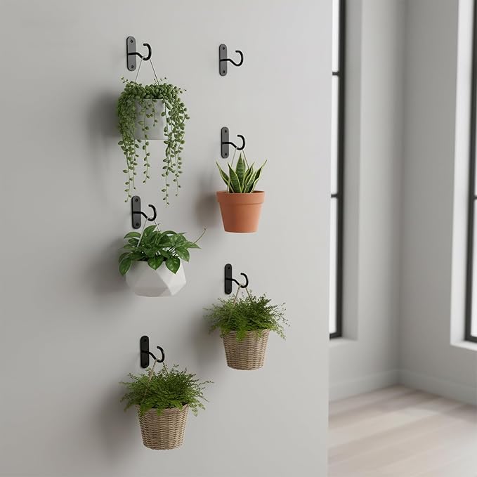 Ceiling Hooks for Hanging Plants, Black Metal Wall Plant Hooks for Plants,Lights,Planters,Lanterns,Hanging Bird Feeders,Wind Chimes, Indoor&Outdoor