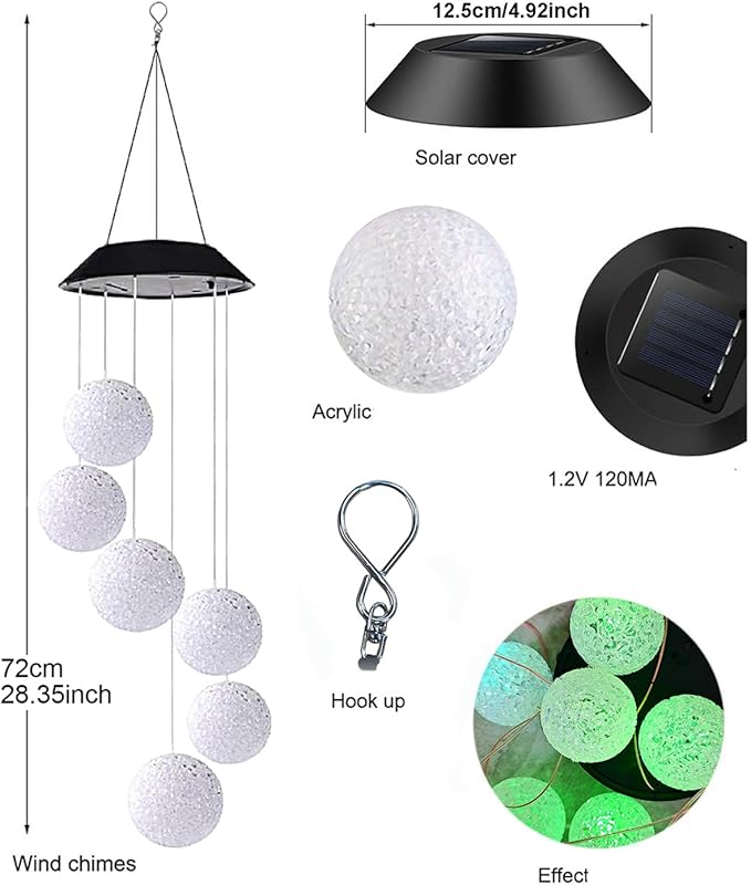 Solar Wind Chime for Outside,2PK Hanging Wind Chimes for Outside,Solar Powered Color Changing Crystal Ball WindChimes,Patio Yard Outdoor Garden Porch Decor,Unique Ourdoor Gifts for Mom Grandma