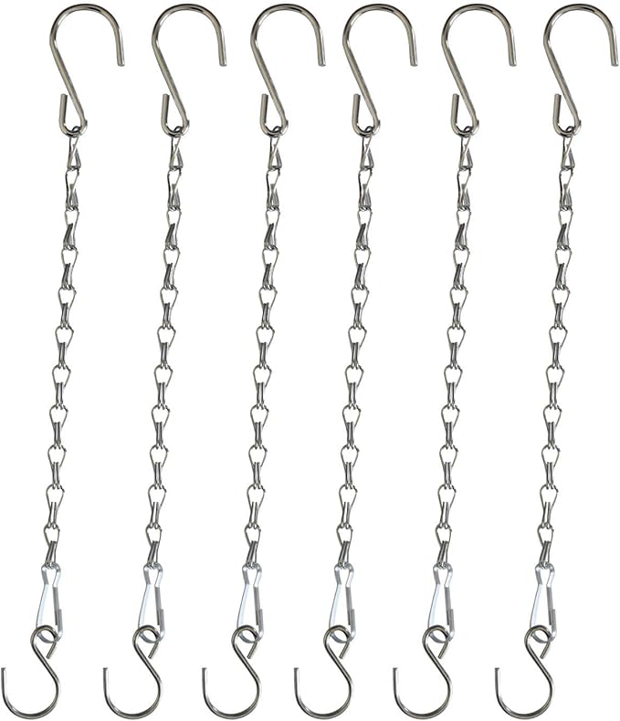 Chain for Hanging Plants,11 Inch Silver Hanging Chain, Small Hanging Basket Chain Kits with Hooks for Bird Feeder Plant Extender Porch Wind Chime (Silver, 11 Inch-6PCS)