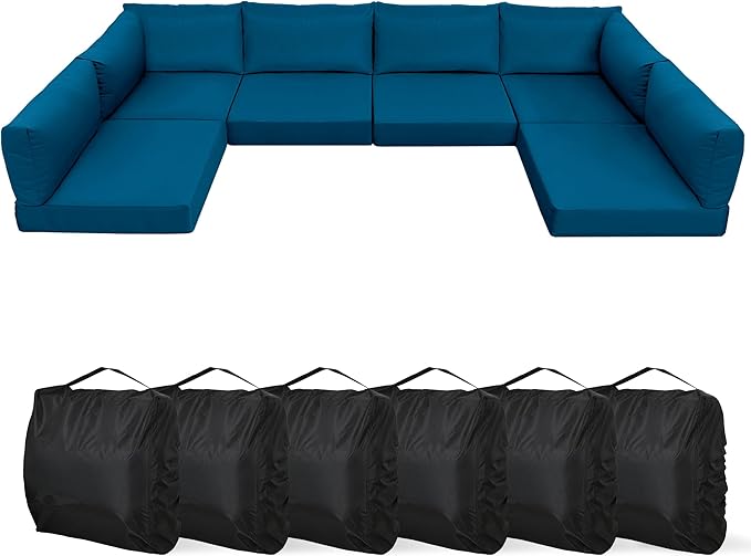 YEFU Outdoor Cushions for Patio Furniture: Replacement Cushions for Outdoor Furniture - Waterproof Couch Cushion - Fade-Resistant/Easy Clean - 14 Piece Sectional Cushion - Non-Slip/Storage Bag/Peacock