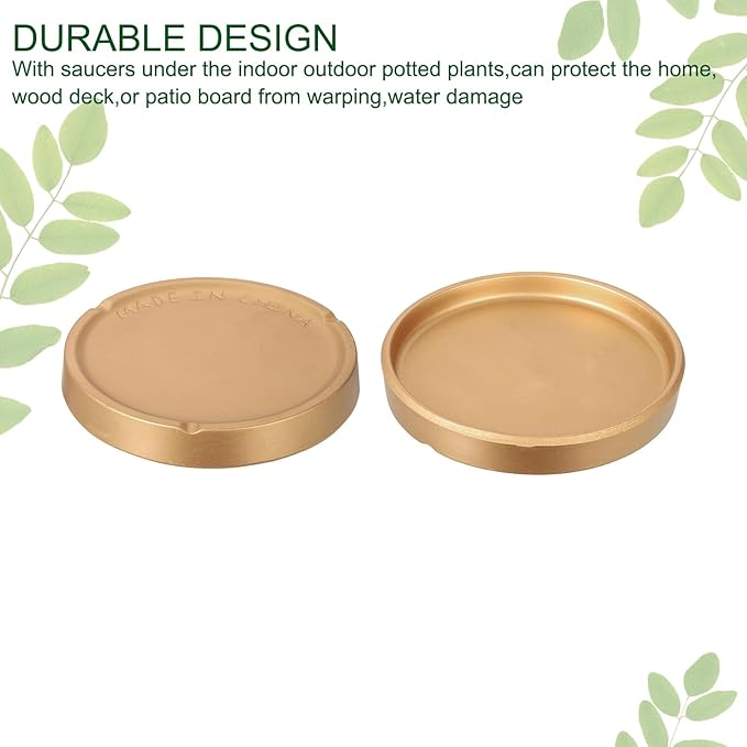 3 Pack Planter Saucers - Ceramic Plant Tray Flower Pot Drip Trays Round Apply to Outdoor/Garden (4/5/6inch, Gold)