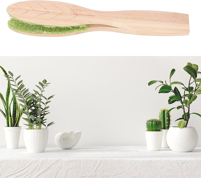 POCREATION Portable Leaf Cleaning Tongs, Wood Handle Fiber Cloth Tool for Indoor Outdoor Plants, Easy Use Cleaner for Garden, Courtyard, Houseplants