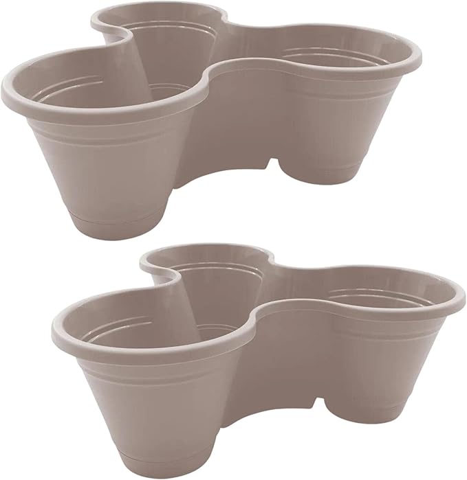 Stackable Plastic 3-Section Planters 10x9x3.75-in, Vertical Tower Pots Garden Accessories Indoor Outdoor Strawberries Flowers Herbs Vegetables, 2-ct. Packs Medium (Beige)
