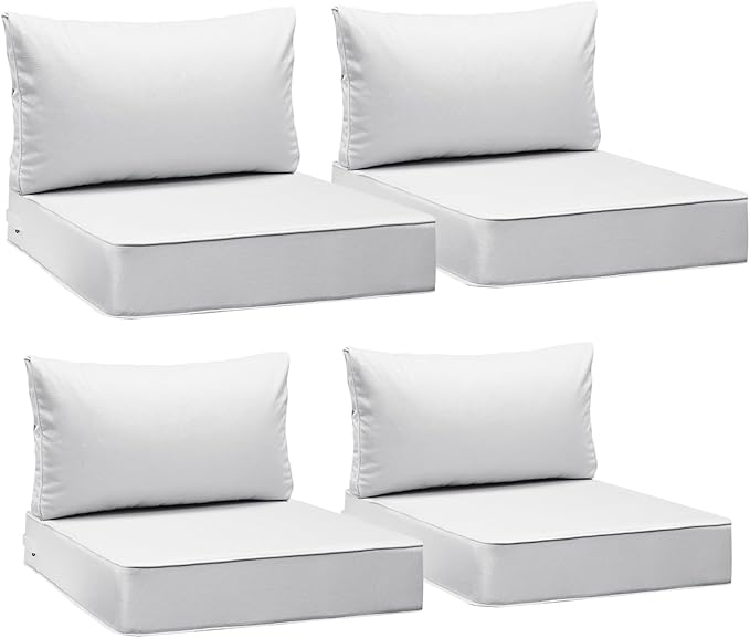 AAAAAcessories Outdoor Seat Cushions for Chairs, Fade-Resistant, Waterproof Patio Furniture Replacement Cushions, 25.5" x 25.5" x 5" + 25.5" x 13.5", Set of 4, Creamy White