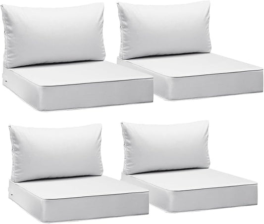 AAAAAcessories Outdoor Seat Cushions for Chairs, Fade-Resistant, Waterproof Patio Furniture Replacement Cushions, 25.5" x 25.5" x 5" + 25.5" x 13.5", Set of 4, Creamy White