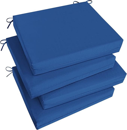 Basic Beyond Outdoor Chair Cushions Set of 4, Square Corner Outdoor Cushions for Patio Furniture, Water Resistant Patio Chair Cushions with 2 Ties, 18.5x16x3, Royal Blue