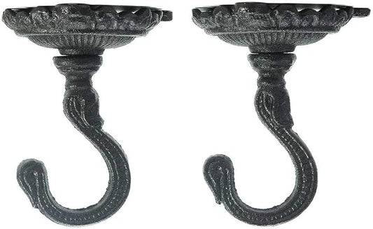 Sungmor Heavy Duty Cast Iron Ceiling Hooks - 2PC Black, 3.5x3.9Inch Decorative Plant Hangers, Indoor Outdoor Swag Hooks for Hanging Plants, Planters, Wind Chimes, Lanterns
