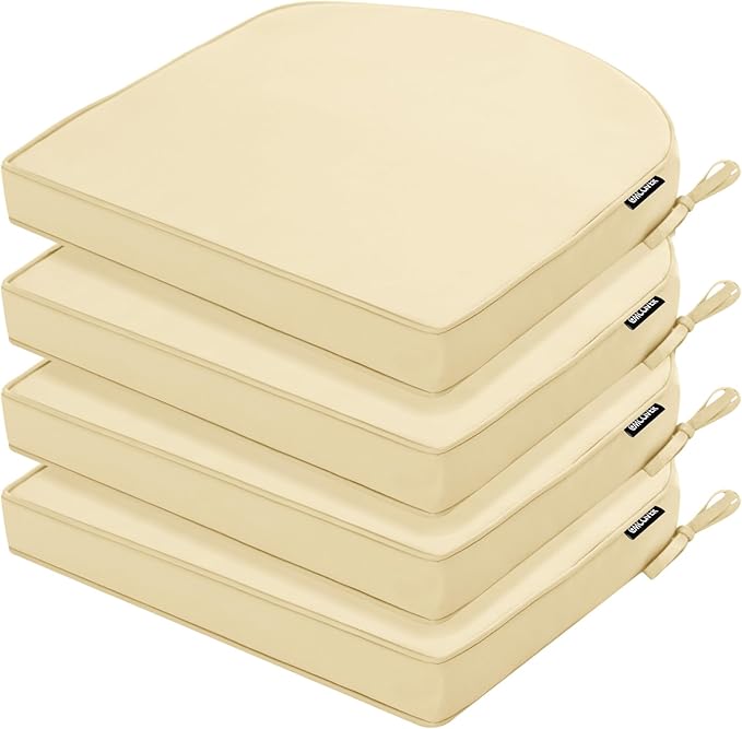 Outdoor Chair Cushions Set of 4 Water Resistant Patio Chair Cushions with Tie 3 Year Color Fastness Thick Outdoor Seat Cushion for Garden Lawn Round Corner Beige 17x16 Inch