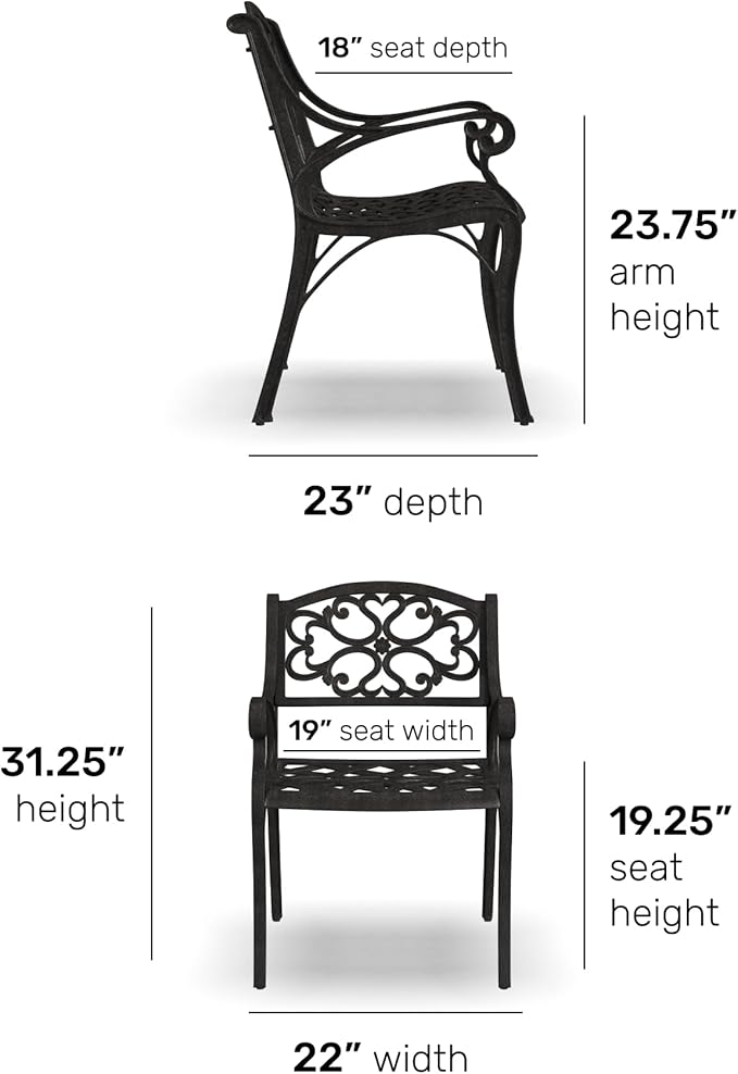 Homestyles Outdoor Cast Aluminum Chairs, 2-Pcs Set, Bronze (Set of 2) with Armrest, Patio Dining Chair Pair for Balcony, Backyard, Deck, Garden