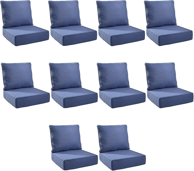 Outdoor Cushion Set for Furniture Patio Furniture, UV Resistant, Water Resistant - 6 Inch Thick Foam Garden Cushions – 22x24 Inch Patio Seat Covers for Chair/Sofa/Couch | Blue | 10-Pack |