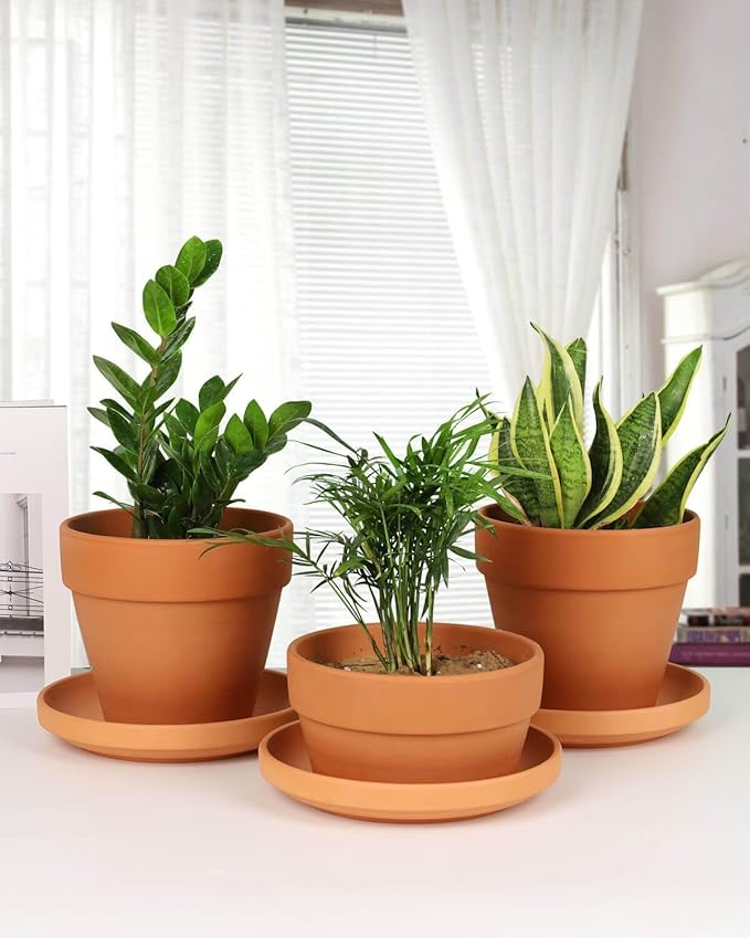 vensovo 9 Inch Terracotta Plant Saucer Pots Tray - 4 Pcs Round Planter Saucers for Indoor & Outdoor Plants, Large Clay Trays Perfect for 8 Inch 8.5 Inch 9 Inch Flower Pot