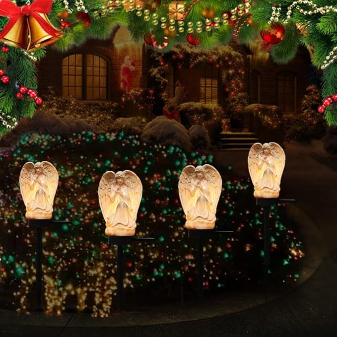 Guardian Angel Garden Decor Solar Light Outdoor Yard Statues Outside Decorative Mom Dad Grave Decorations for Cemetery Mother Memorial Gifts Lighted Figurines Christmas