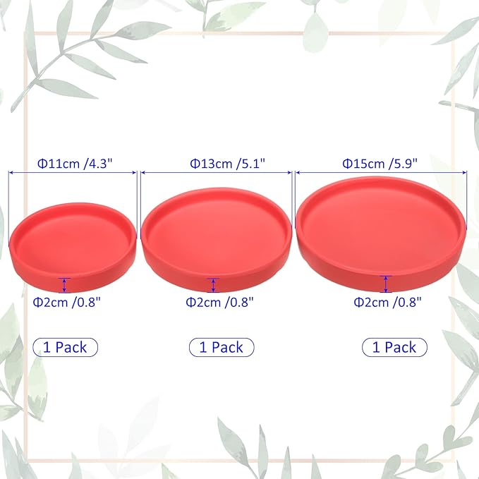3 Pack Planter Saucers - Ceramic Plant Tray Flower Pot Drip Trays Round Apply to Outdoor/Garden (4/5/6inch, Red)