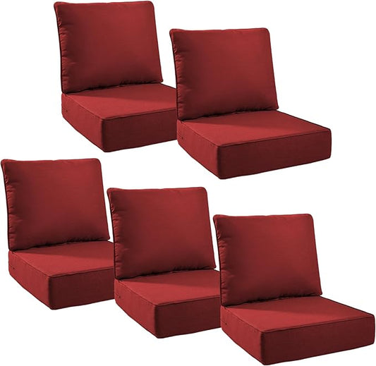 6" Thick Outdoor Cushions 24x24x6, 5-Set Deep Seat Patio Cushions with Removable Cover, Waterproof & Fade Resistant Replacement for Wicker Chair, Loveseat, Sofa - Red