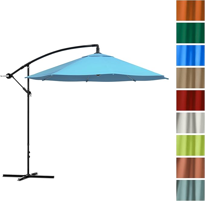 10 Ft Offset Cantilever Patio Umbrella - Fade-Resistant Shade Umbrella Outdoor Patio Canopy with Cross Base for Garden, Lawn, Deck, Yard or Pool by Pure Garden (Blue)