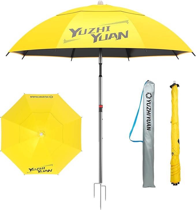 Exclusive Black Coating Outdoor Patio Umbrella, 6.5FT/7.2FT Adjustable Tilt Sun Shade Beach Table Umbrella, Heavy-Duty Nylon Canopy & Carry Bag, UV Protection Yard Umbrella for Fiushing Pool Garden