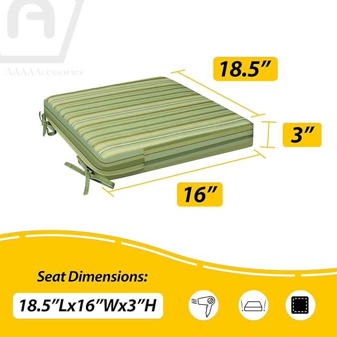 AAAAAcessories Outdoor Seat Cushions for Chairs, Waterproof, Fade-Resistant, 18.5" x 16" x 3", Patio Furniture Replacement Cushions, Set of 2, Mossy Forest Stripe