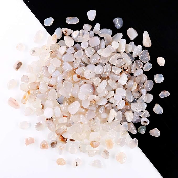 Hilitchi White Agate Stone Tumbled Stones for Plants Cacti & Succulents Bedding, Vase Filler, Landscape Bottom Decoration (About 1lb(455g)/Bag)