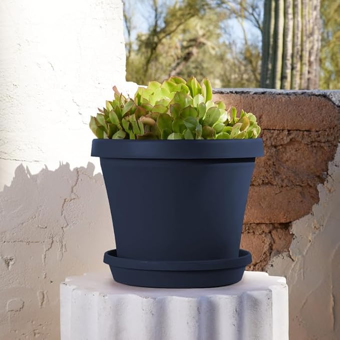 Bloem Terra Resin Saucer Tray: 9.25" Bottom Width - Navy Blue - Matte, Durable, Ribbed Bottom, Indoor and Outdoor, Fits 12" Terra Pots