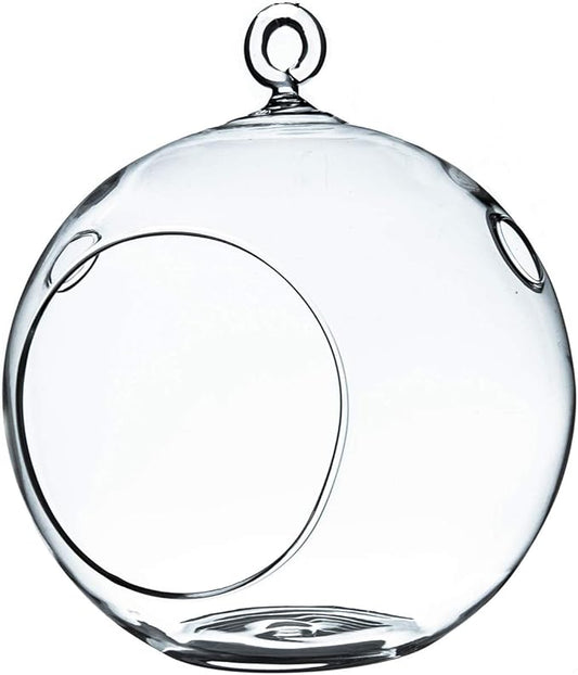 WGV Hanging Terrarium Globe, Width 5", Height 6", DIY Air Succulent Planter, Clear Glass Vase Orb with Flat Bottom, Candle Holder for Windowsill Outdoor Garden Decor, 1 Piece