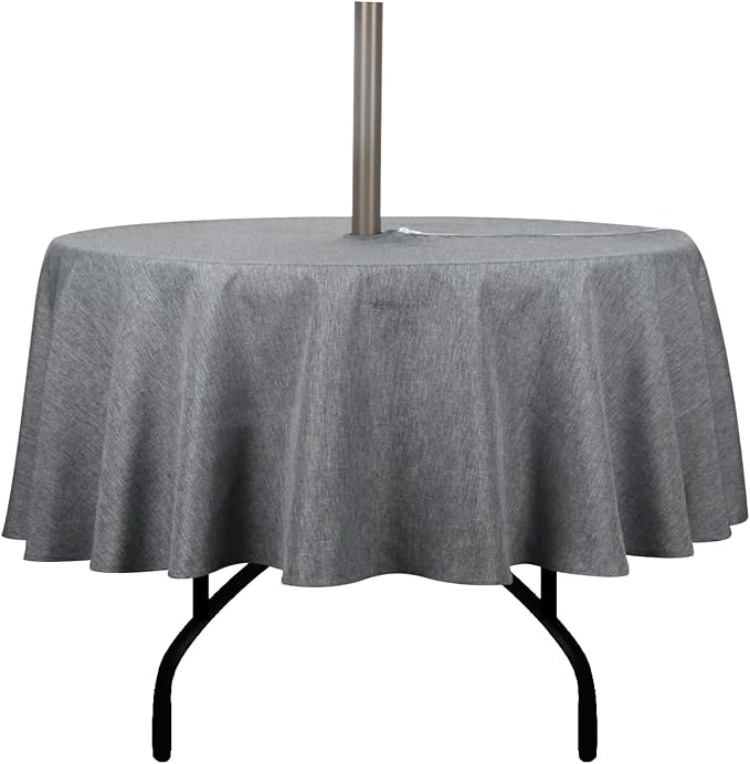 Outdoor Tablecloth Wrinkle-Free Stain Resistant Waterproof Polyester Fabric Table Cover with Zipper Umbrella Hole for Picnic/Party/Dinner/Patio Garden(60inch Round,Zippered,Grey)