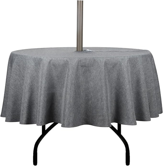 Outdoor Tablecloth Wrinkle-Free Stain Resistant Waterproof Polyester Fabric Table Cover with Zipper Umbrella Hole for Picnic/Party/Dinner/Patio Garden(60inch Round,Zippered,Grey)