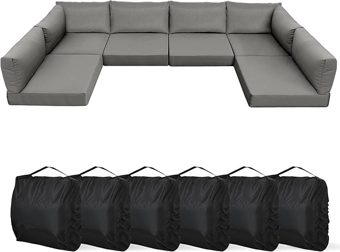 YEFU Outdoor Cushions for Patio Furniture: Replacement Cushions for Outdoor Furniture - Waterproof Couch Cushion - Fade-Resistant/Easy Clean - 14 Piece Sectional Cushion - Non-Slip/Storage Bag/Grey