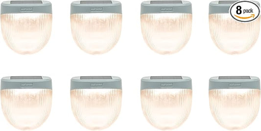 Vego garden Rippled Solar Garden Lights with Auto Sensors Magnetize Securely to Raised Beds, IPX4 Waterproof Outdoor LED Light for Patio & Yard Pebble Gray, 8 Pack