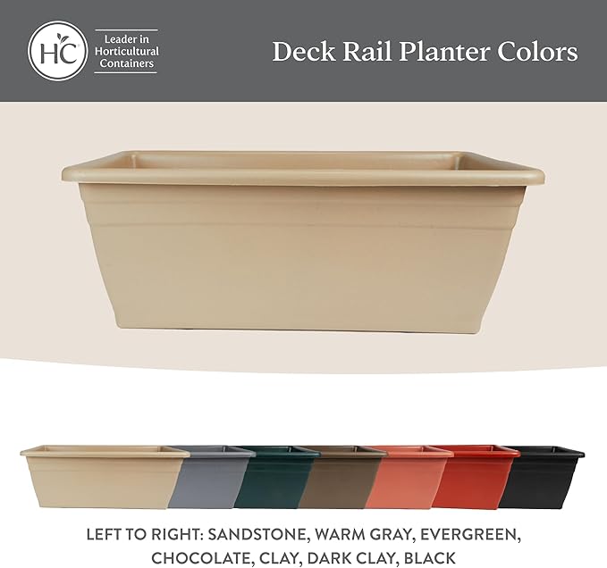 The HC Companies 24 Inch Deck Rail Planter Box with Drainage Plug, Lightweight UV-Resistant Plastic Outdoor Planters for Wood Deck Rail, Flower Box for Garden, Patio, Balcony, and Fence, Black