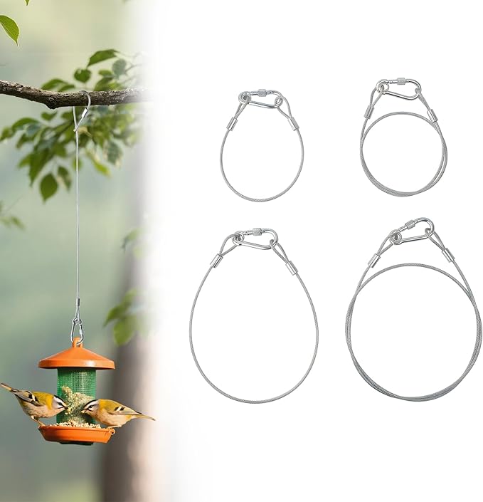 4 Pcs Hanging Steel Cables with Carabiner Hooks 12" 18" 24" 36"- Adjustable Hanging Chain Cable Rope Bird Feeder Hanger for Bird Feeders, Planters, Lanterns & Outdoor Christmas Tree Decorations