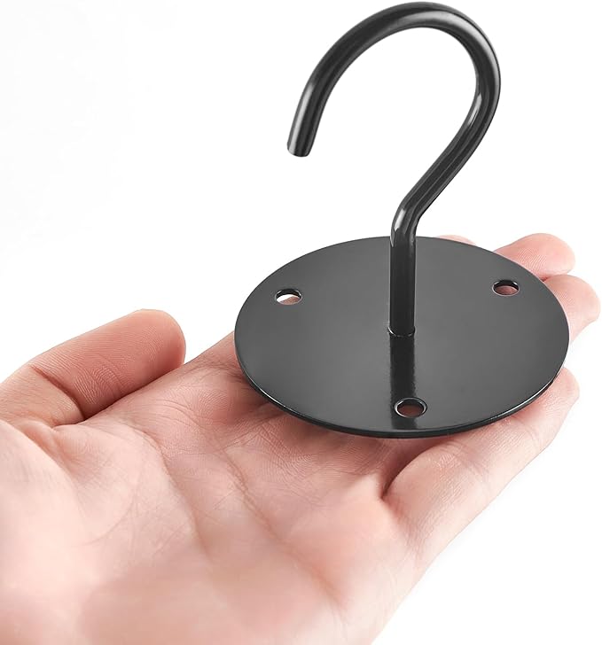 Mkono Ceiling Hooks for Hanging Plants, Metal Plant Hanger Bracket Wall Mount for Hanging Bird Feeders, Lanterns, Wind Chimes, Planters, Indoor&Outdoor Decoration (2-Pack) (Black)