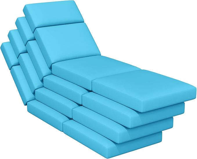 4 Pcs Chaise Lounge Cushions Outdoor, 72 x 21 x 4 Inch Lounge Chair Cushions for Outdoor Furniture - Waterproof Lounge Patio Replacement Cushion, 4In Fade-Resistant ThickPatio Chaise Lounge Cushion