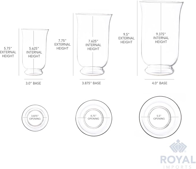 Royal Imports Hurricane Pillar Candle Holder, Clear Glass Flower Vase, Terrarium Planter, Decorative Centerpiece - Use for Floating Tealights, Wedding, Home Display, Holiday - 3 Pc Set, 6", 8" 10"