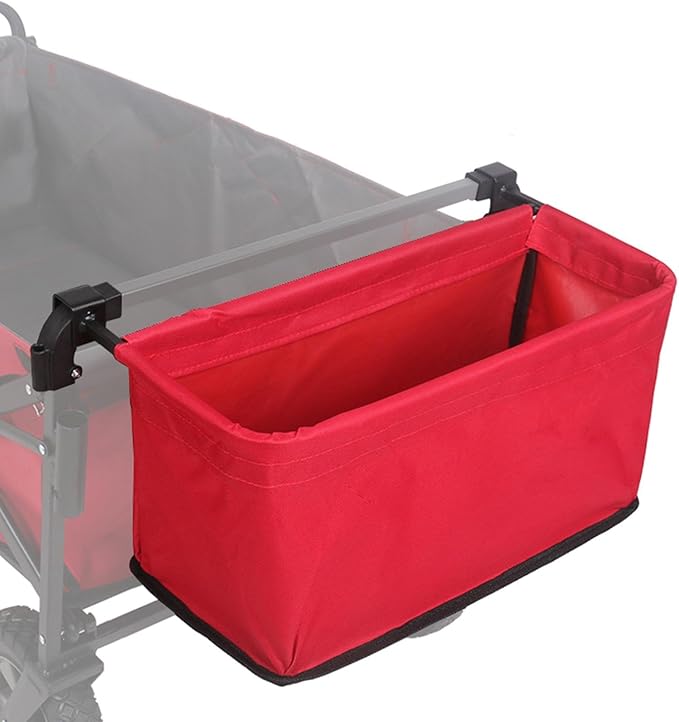Wagon Cart Tail Bag Waterproof Removable Utility Attachment Easy Attach Wagon Basket for Garden Beach, Red