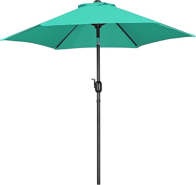 Yaheetech 7.5FT Patio Umbrella Outdoor Table Umbrella Canopy Market Umbrella with Push Button Tilt & Crank for Garden/Lawn/Deck/Backyard, 6 Ribs, Turquoise