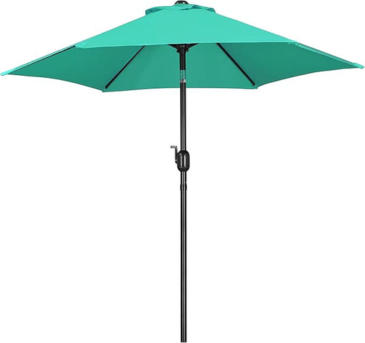 Yaheetech 7.5FT Patio Umbrella Outdoor Table Umbrella Canopy Market Umbrella with Push Button Tilt & Crank for Garden/Lawn/Deck/Backyard, 6 Ribs, Turquoise