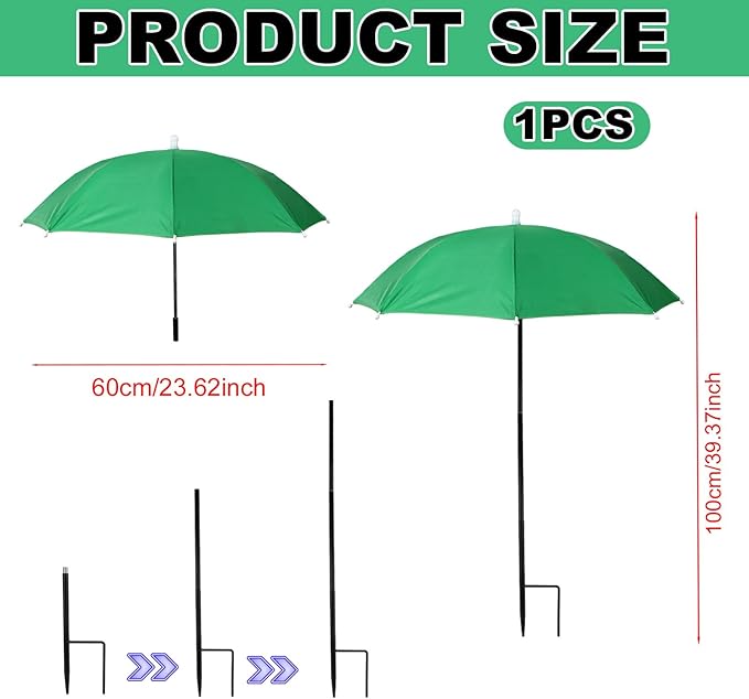 Adjustable Plant Shade Umbrella, Waterproof Garden Parasol with Iron Poles & H-Shaped Stake Outdoor Sun Cover for Potted Plants Vegetables Flowers (Green)