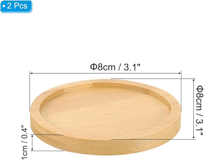 PATIKIL Bamboo Wood Saucer, 2 Pack 3 Inch Round Wooden Plant Drainage Tray Bonsai Plants Saucer Succulent Pot for Home Balcony