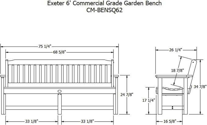 Sequoia Professional Commercial Grade Exeter Garden Bench, 6ft, Rustic Red