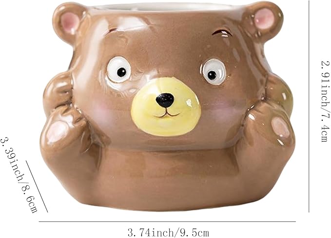 Ceramics Animals Succulent Planters Small Succulent Pots Cute Plant Pots Tabletop Decorations for Indoor Plants Home Office Garden Flower Pot Gifts for Plants Lover (Bear)