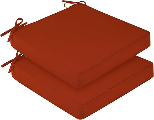 downluxe Waterproof Outdoor Chair Cushions Set of 2, 19" x 19" x 3" Patio Chair Cushion with Non-Slip Ties & Handle, Square Outdoor Cushion for Patio Furniture with Removable Cover, Orange