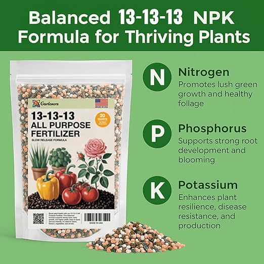 Gardenera 13-13-13 Slow Release Granular Fertilizer – All Purpose Plant Food 13 13 13 for Outdoor Grass, Vegetables, Roses, Flowers, Shrubs, Trees. Lawns, Gardens, Potted Plants (1 Quart)
