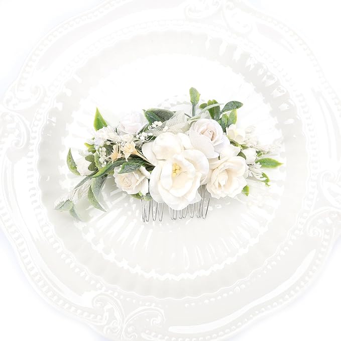 White Floral Comb with Baby's Breath Flower Bridesmaids Clips Garden Wedding Hair piece Photo Prop Prom Headpiece Picnic Hair Accessories
